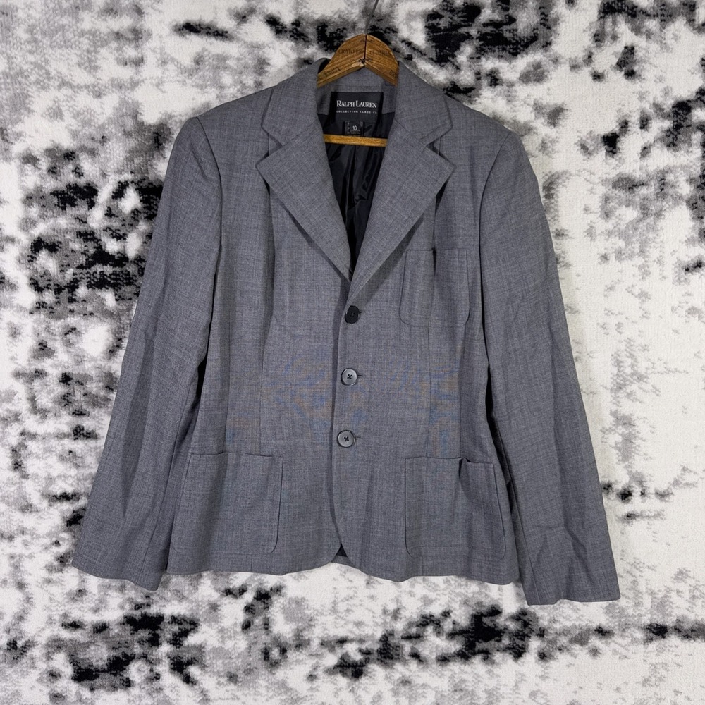 Ralph Lauren Collection Classics Jacket Womens 10 Gray 3 Button Wool Stretch